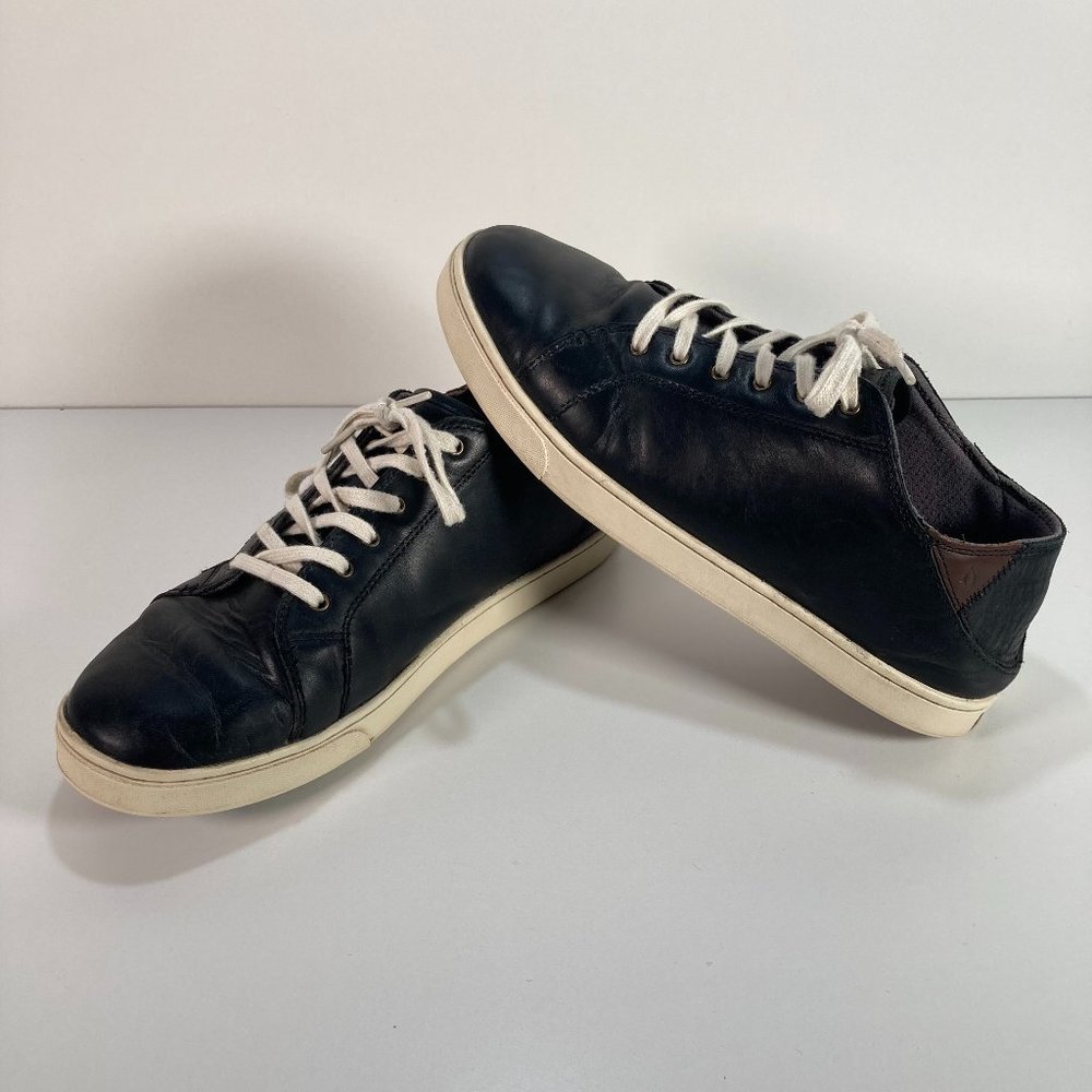 Olukai Kahu 'Eono Black Leather Sneakers, Men's 10.5